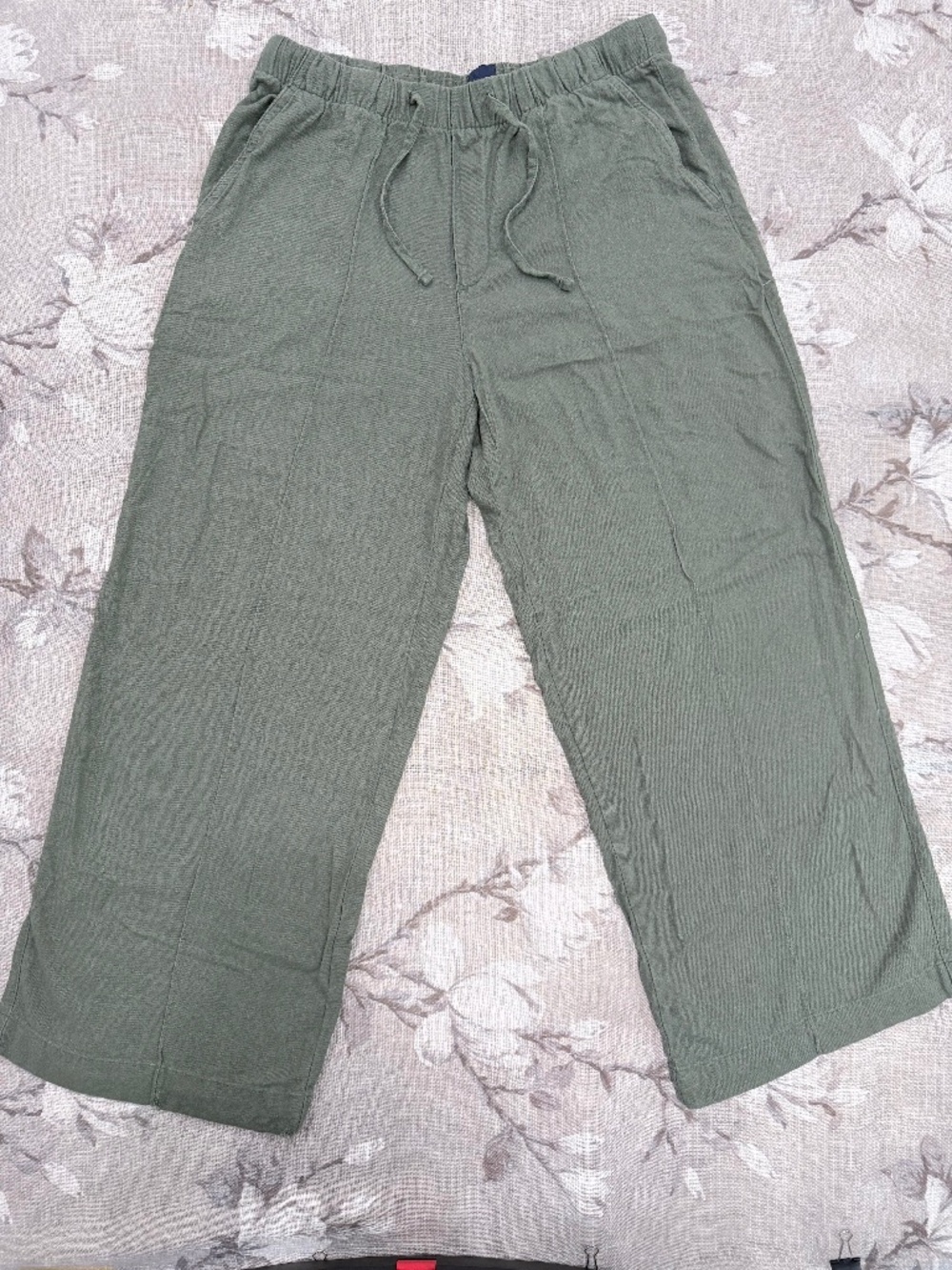 GAP Linen Blend Wide Leg Pants Sage Green Drawstring Coastal Size Small